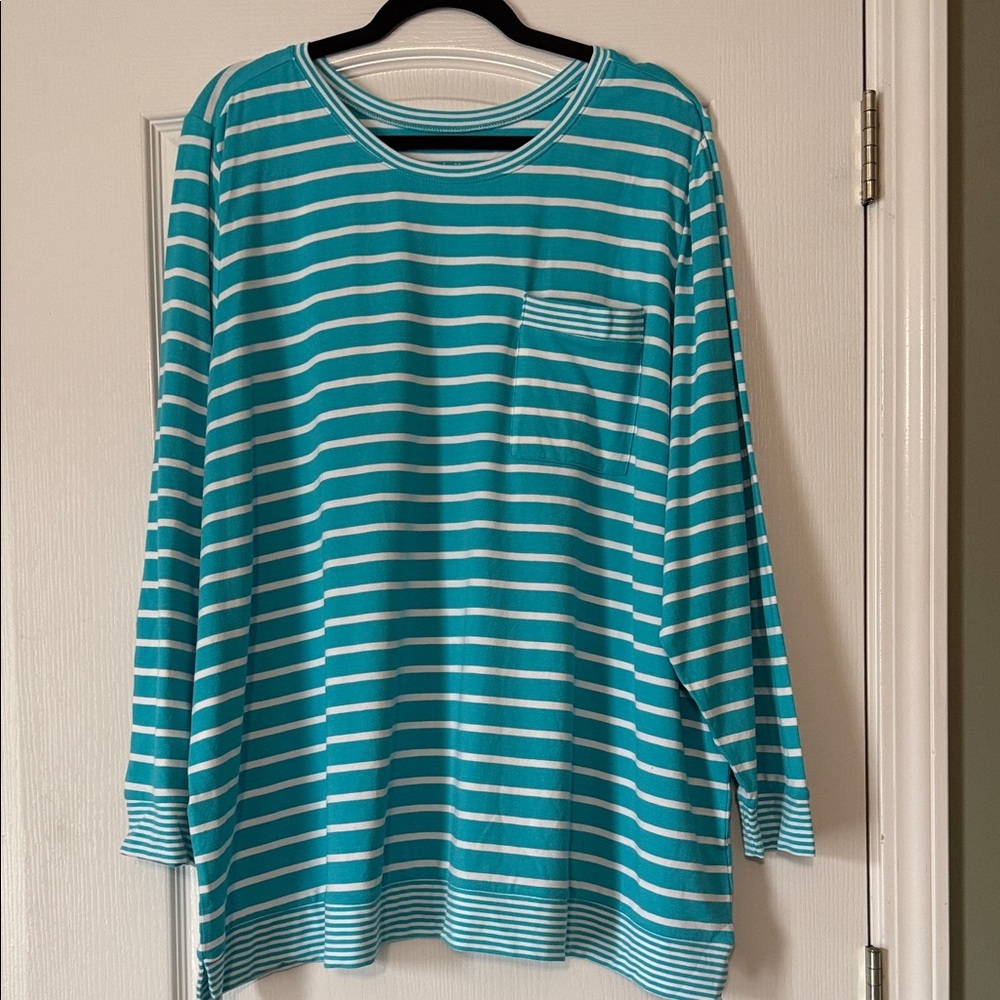 Belle by Kim Gravel Teal and White Striped Top